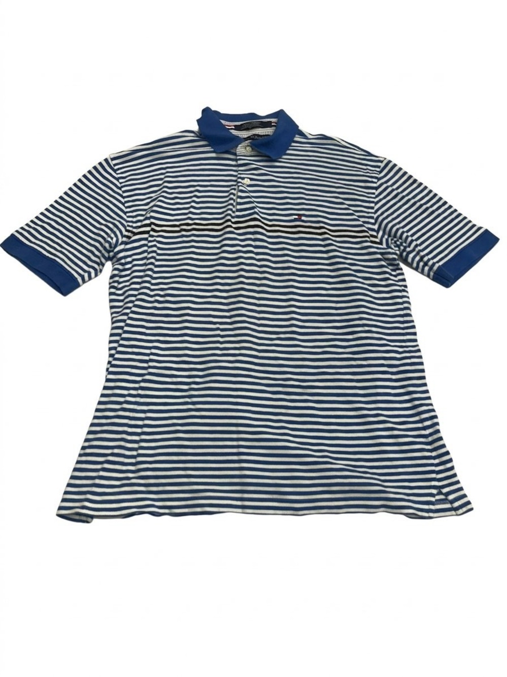 Tommy Hilfiger Men's Striped Polo Shirt - Size Large Blue White Short Sleeve
